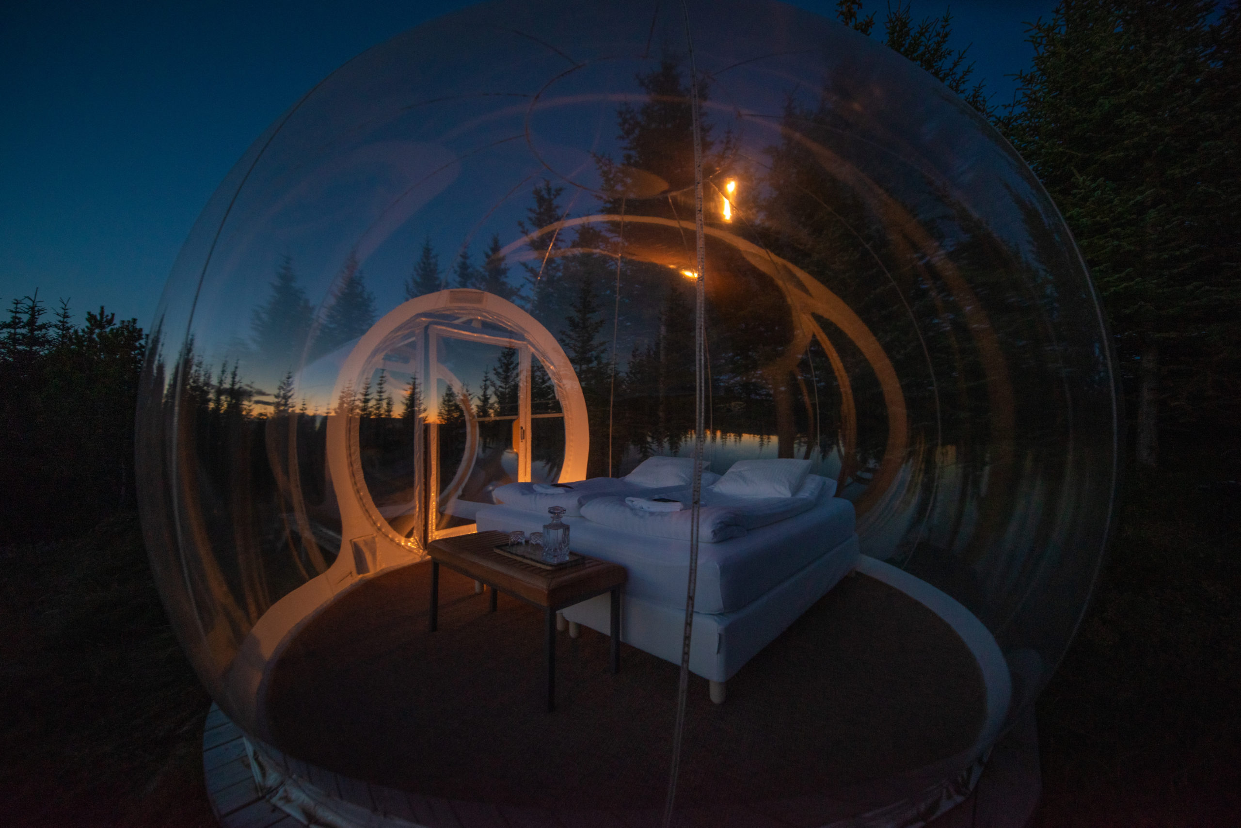 northern lights in Iceland in an igloo