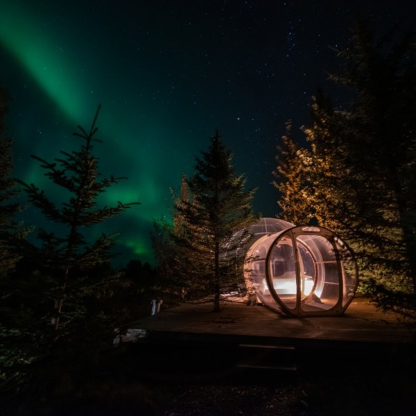 Northern lights at the bubble hotel in Iceland